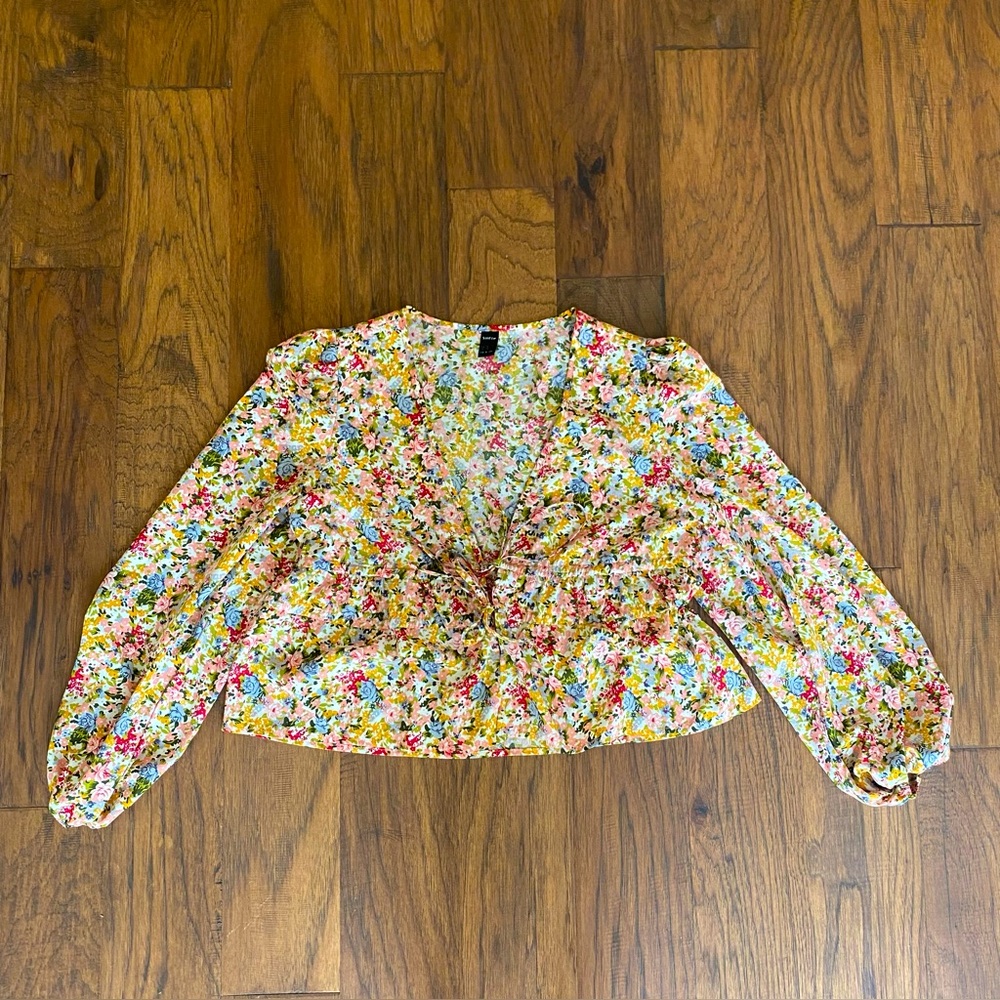 Floral Flirty Double Tie Front Blouse